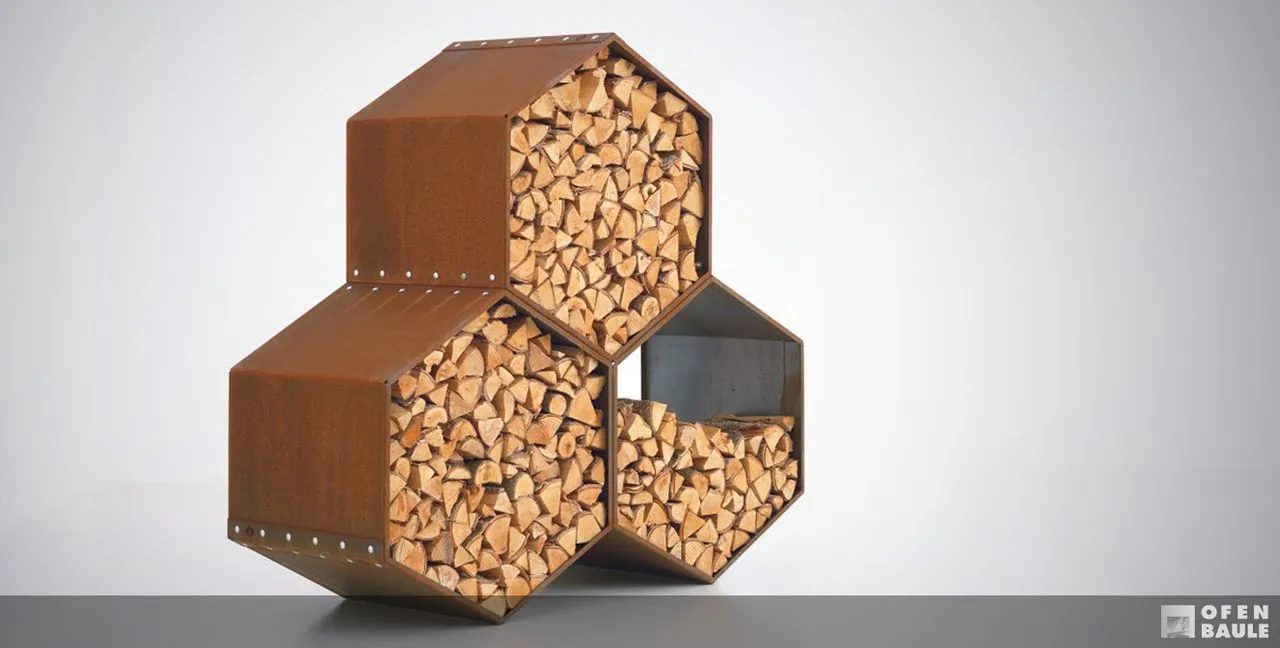 Holzlager 3x WoodBee, Cortenstahl