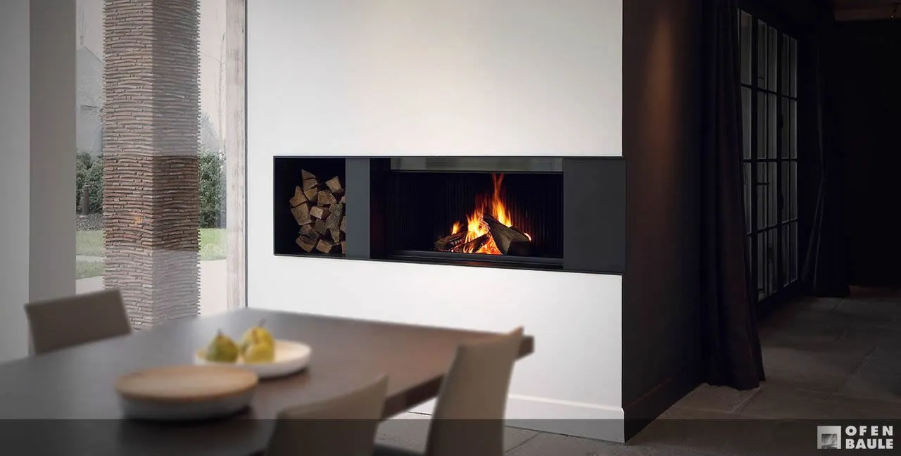 Horizontal-Kamin 105 MF mit seitl. Holzfach
