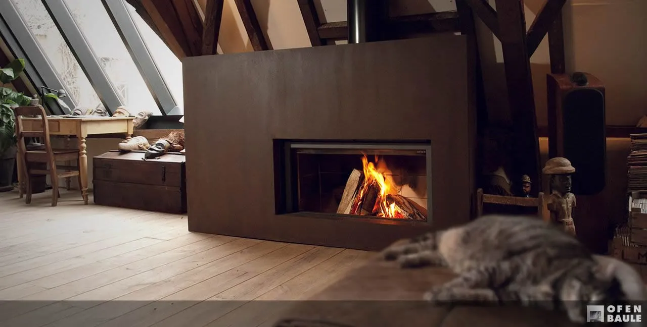 Horizontal-Kamin 105 mit Rostfassade