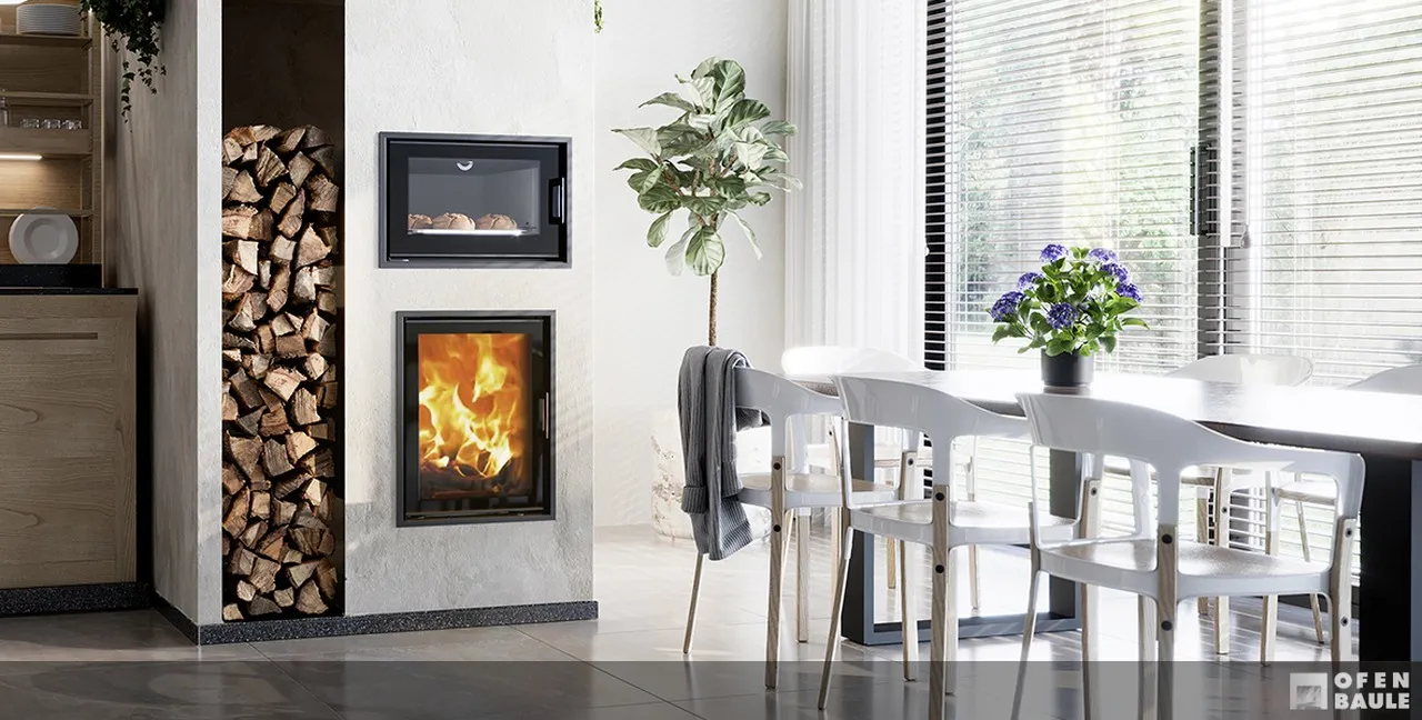 Kamin mit Backfach und Holzfach