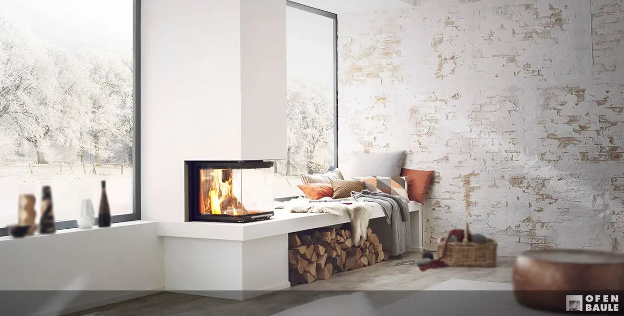Panorama-Kamin 42 mit seitlicher Sitzbank