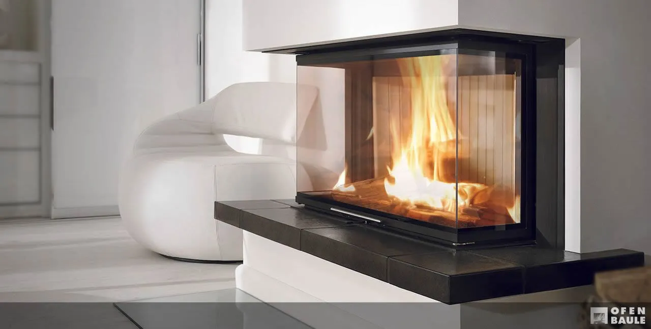 Panorama-Kamin 85 mit brauner Keramik
