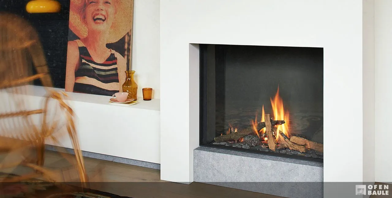 Stil-Kamin 80 mit grauem Feuertisch
